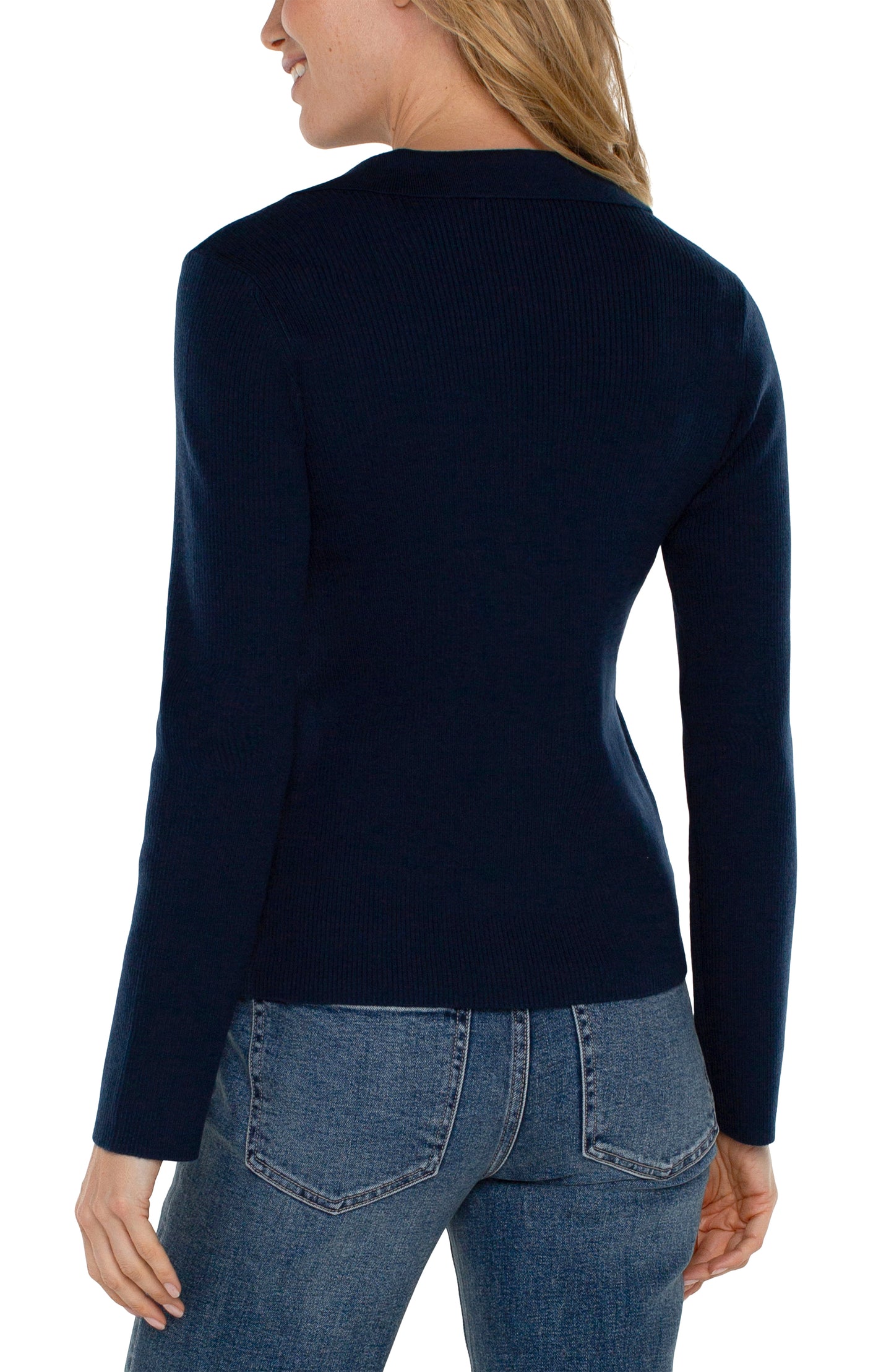 long sleeve v neck collared sweater