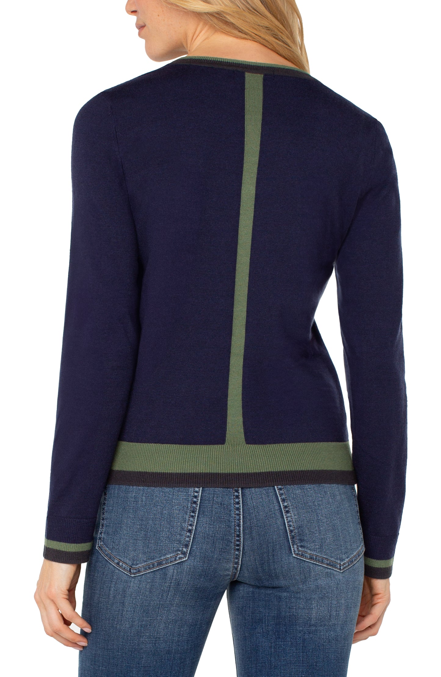 long sleeve v neck colorblock sweater