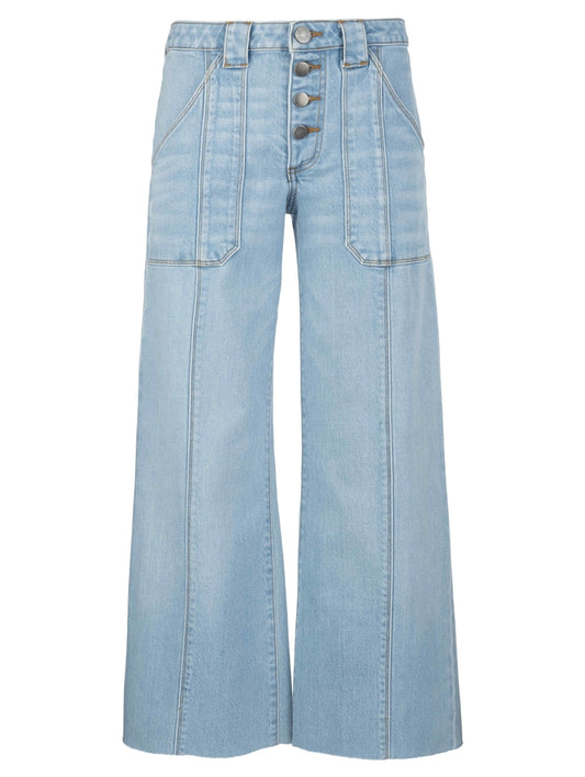 MEG HIGH RISE WIDE LEG PATCH PKTS EXP BTTN RAW HEM