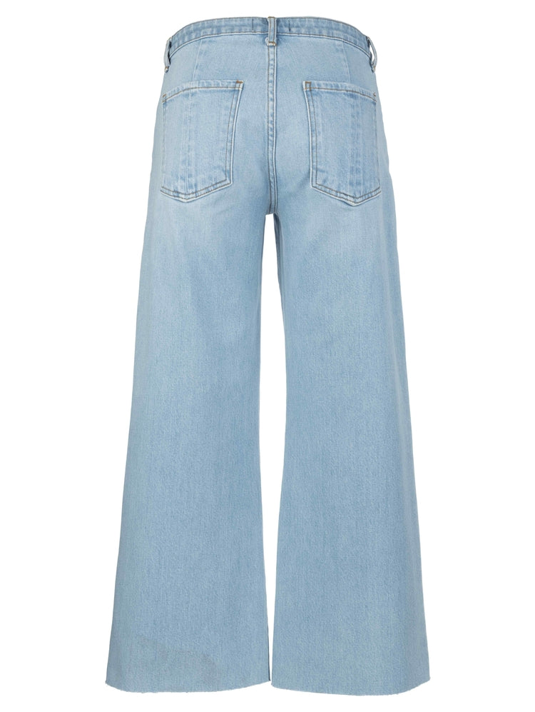 MEG HIGH RISE WIDE LEG PATCH PKTS EXP BTTN RAW HEM