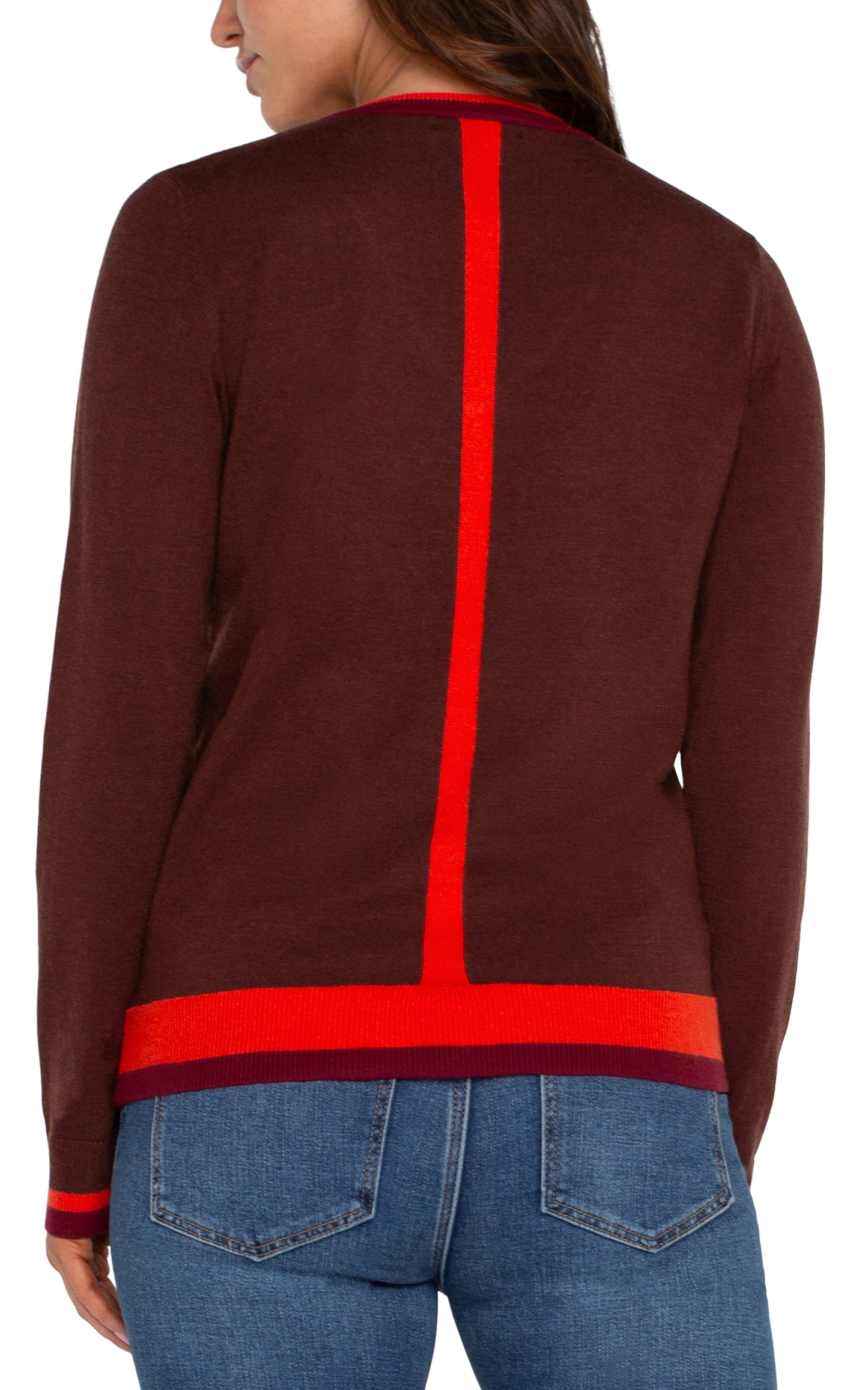 long sleeve v neck colorblock sweater