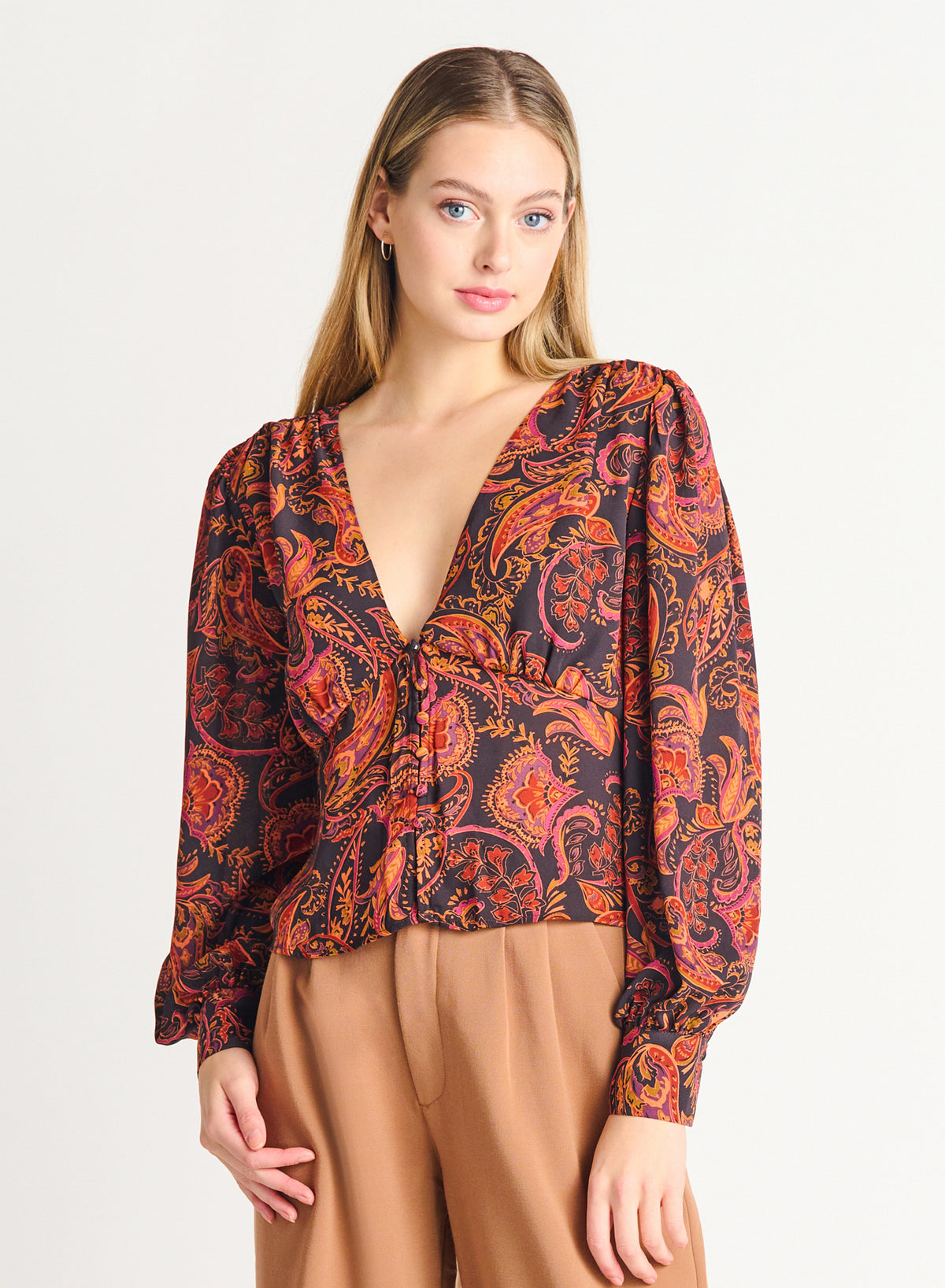 V-NECK BUTTON FRONT BLOUSE