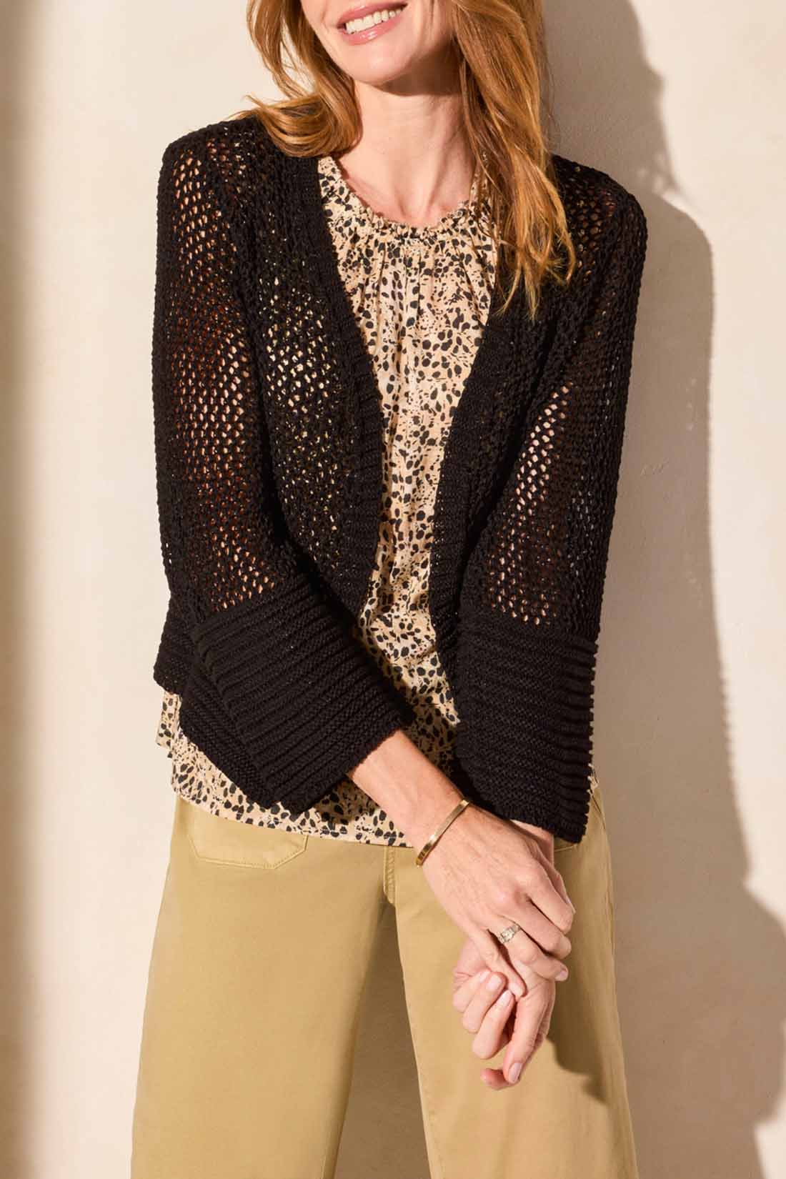 BELL SLEEVE OPEN STITCH SWEATER CARDIGAN
