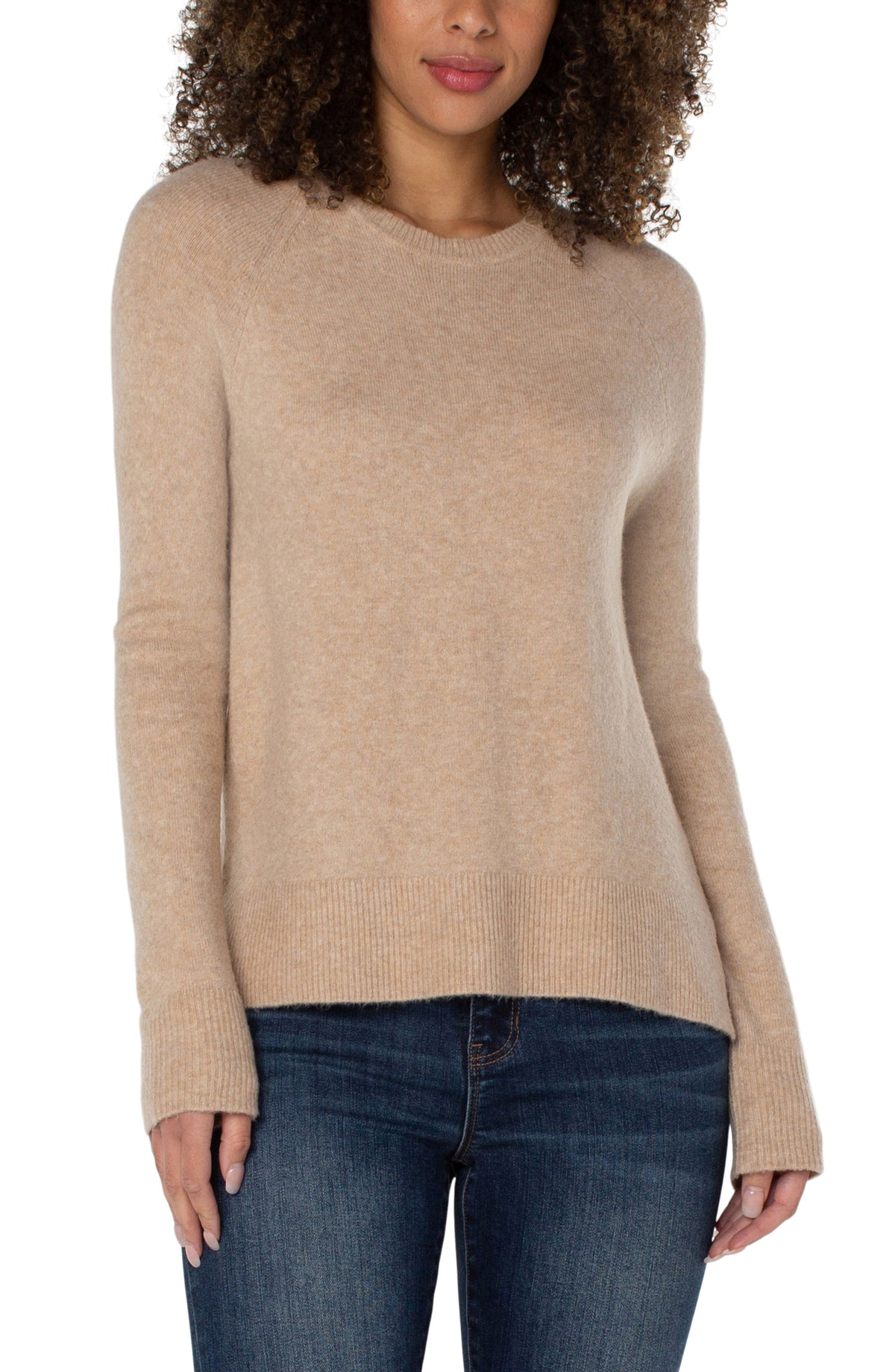 Long sleeve raglan sweater w/ side slit