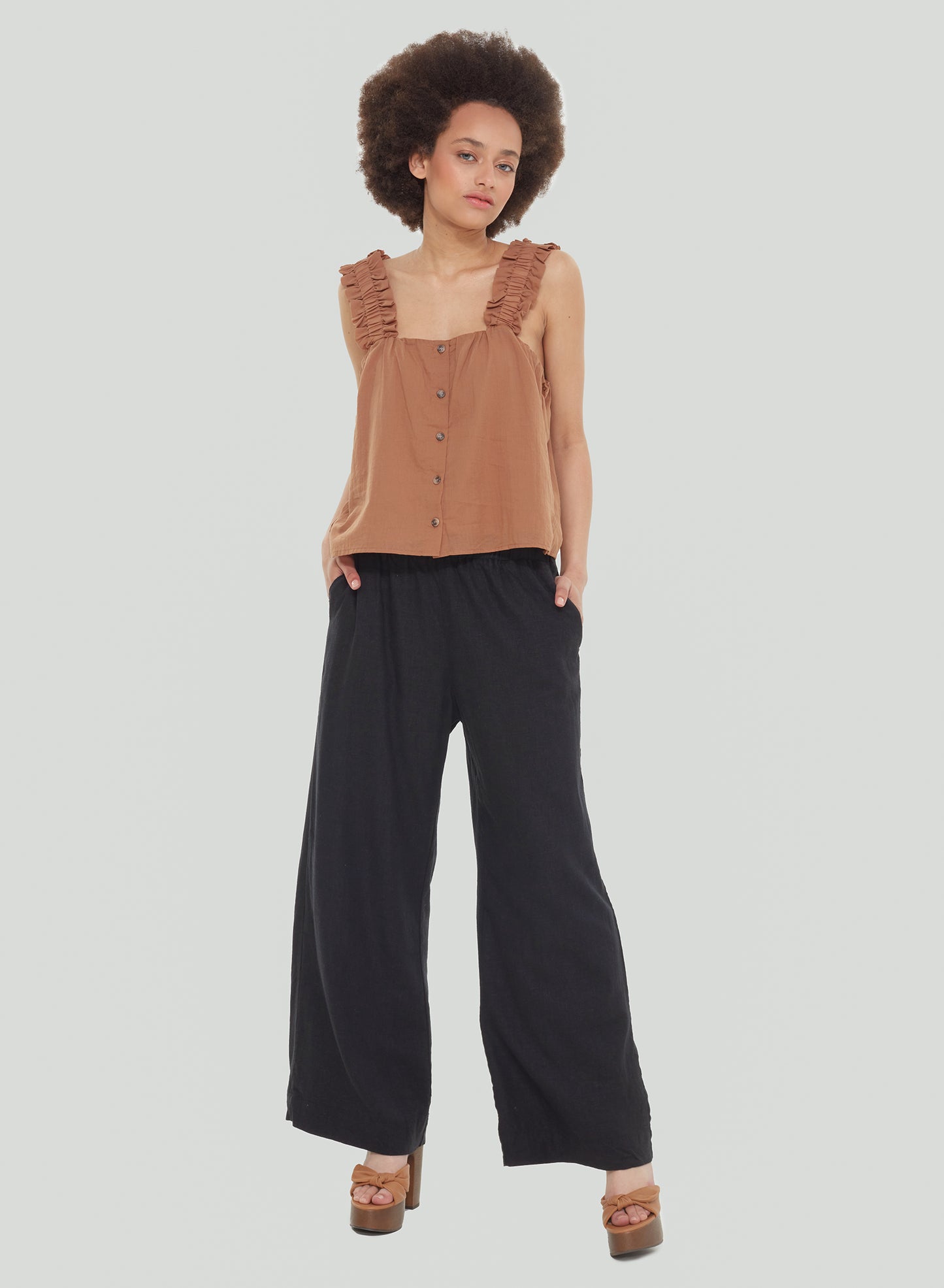 ELASTIC WAIST WIDE LEG PANT
