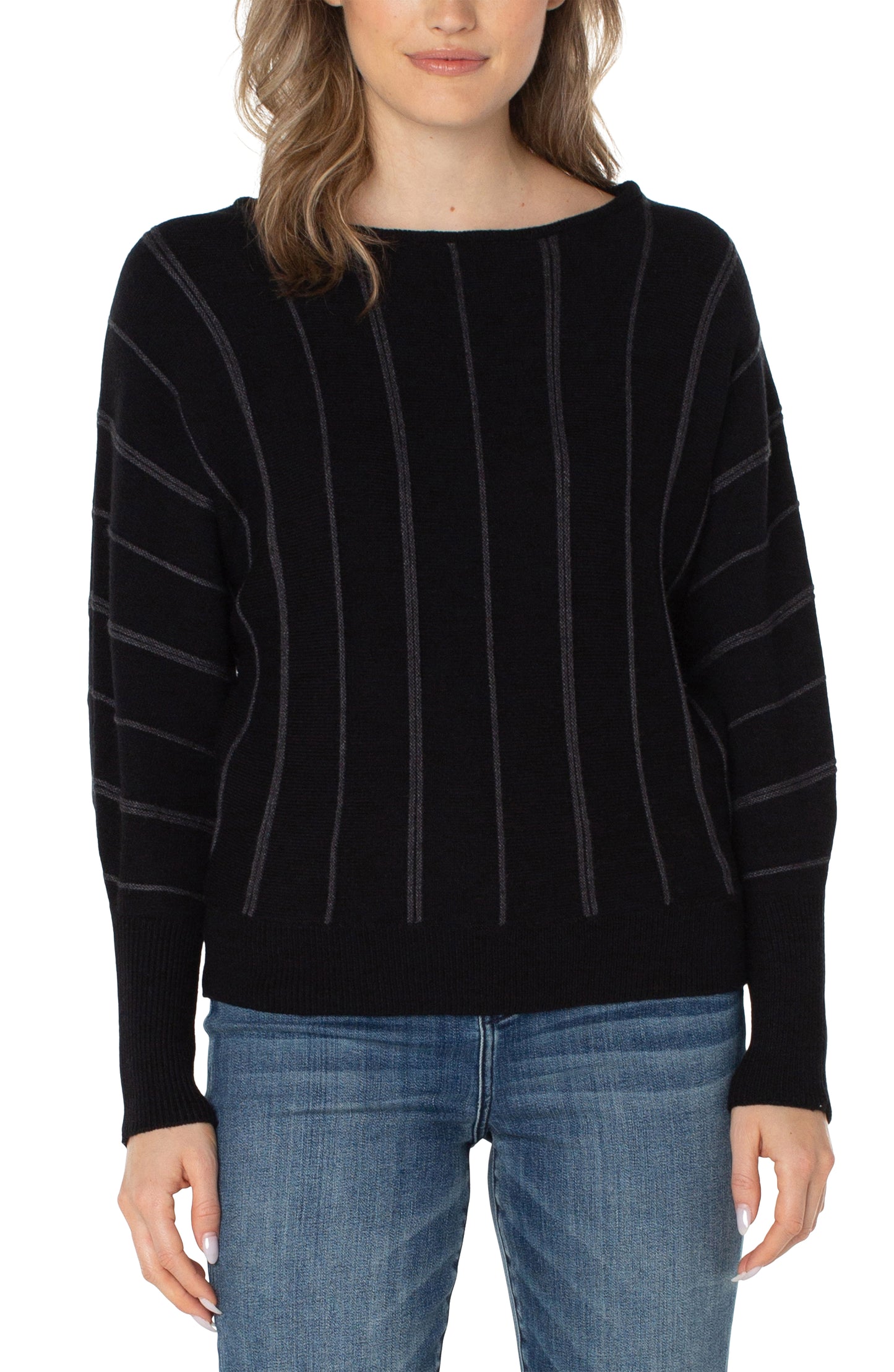 L/s crew dolman sweater w/stripe
