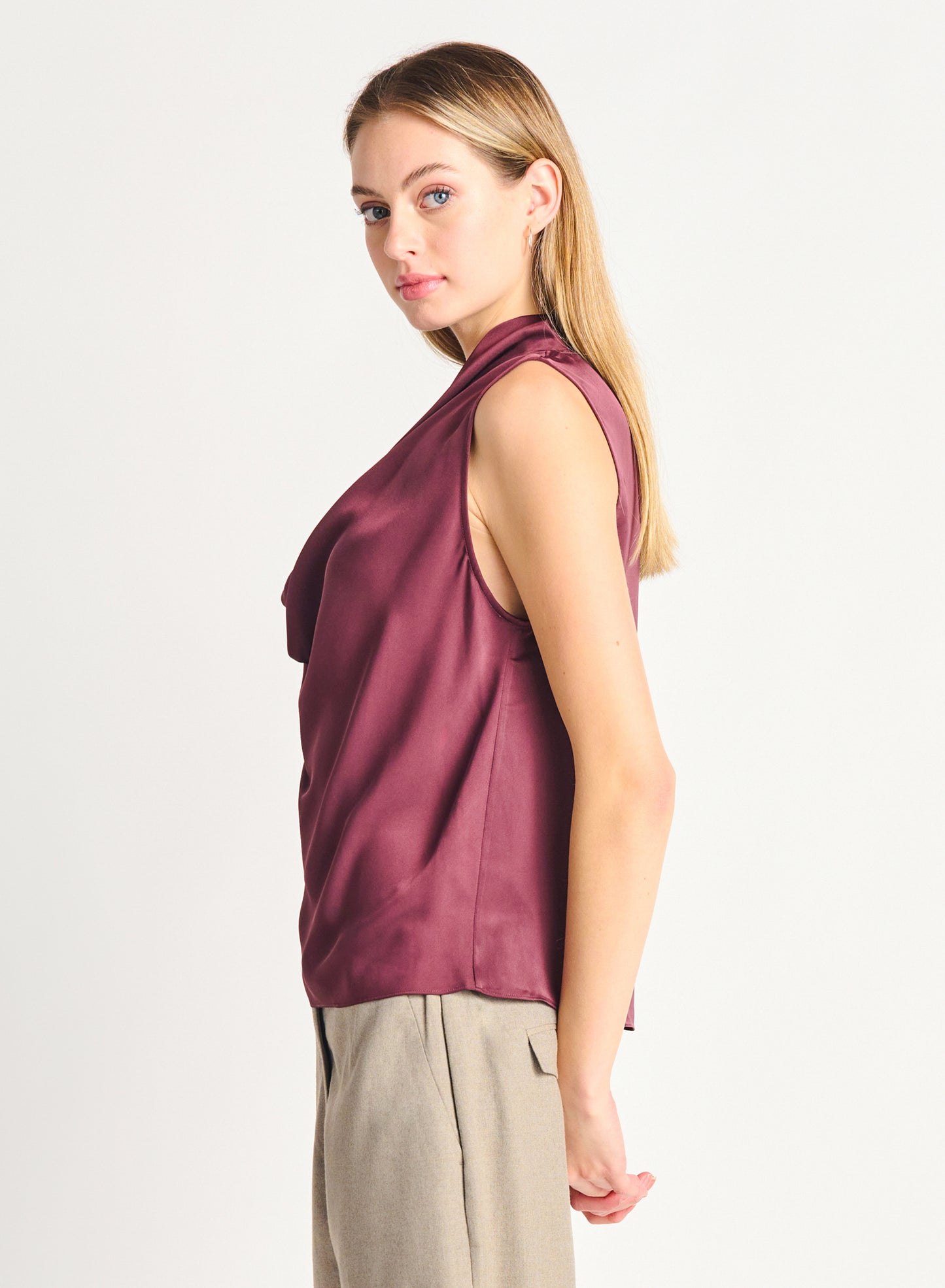SATIN COWL NECK TOP