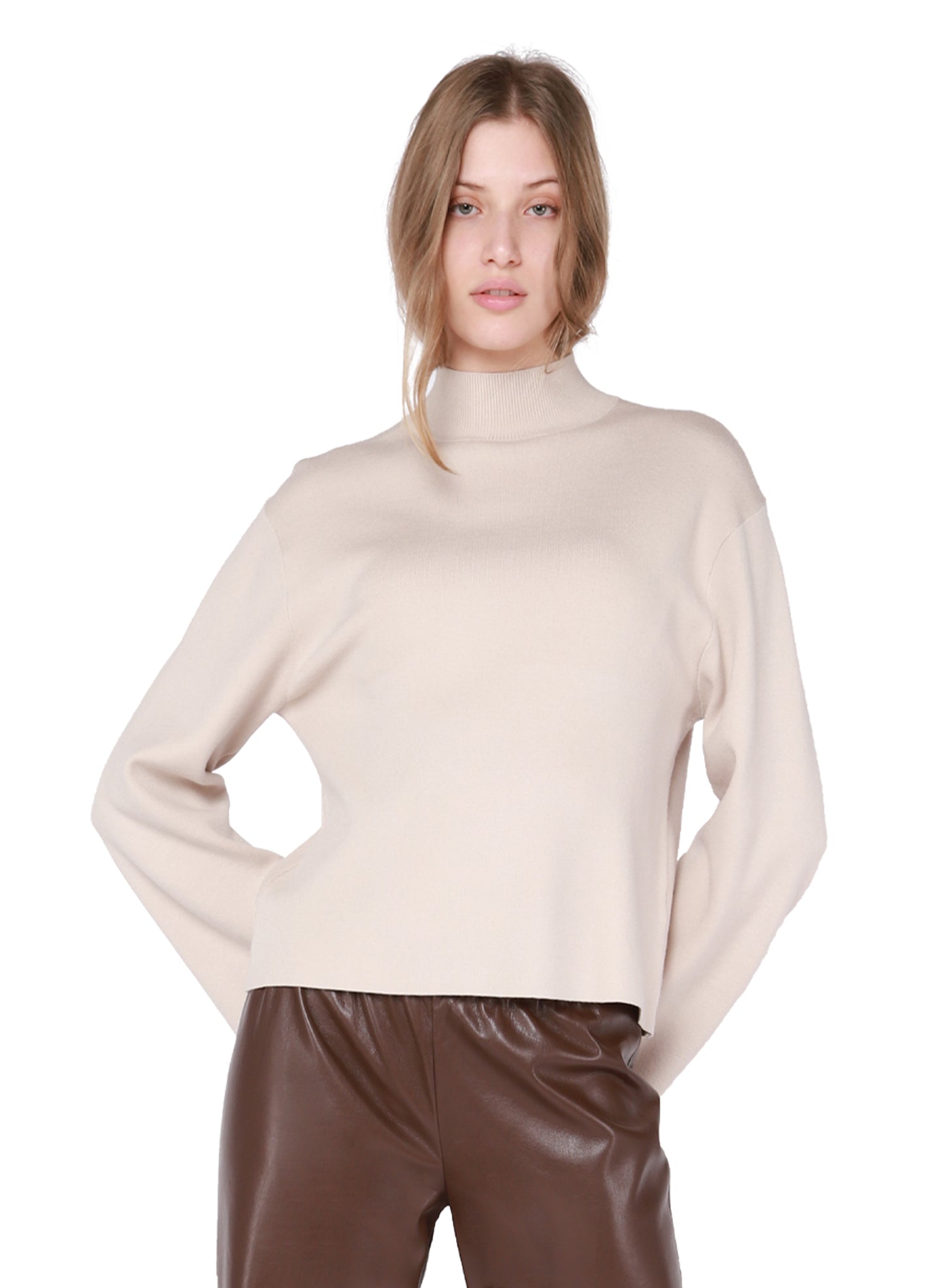WIDE SLEEVE MOCK NECK SWEATER