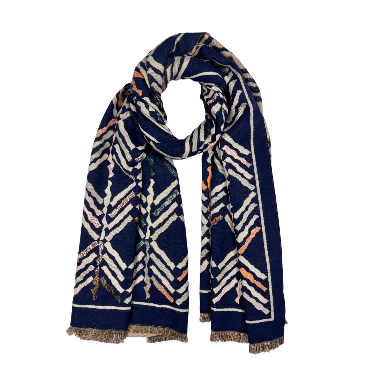 Reversible Arrow Print Fringe Scarf