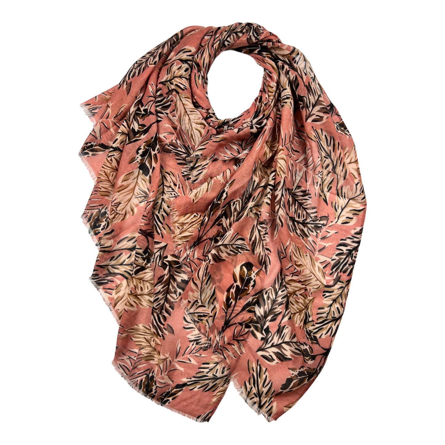 London Scarves - Leaves print on lightweight scarf with fringes