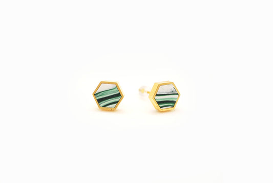 Forest + White Marble Hexagon Stud Earrings - Elements Berkeley