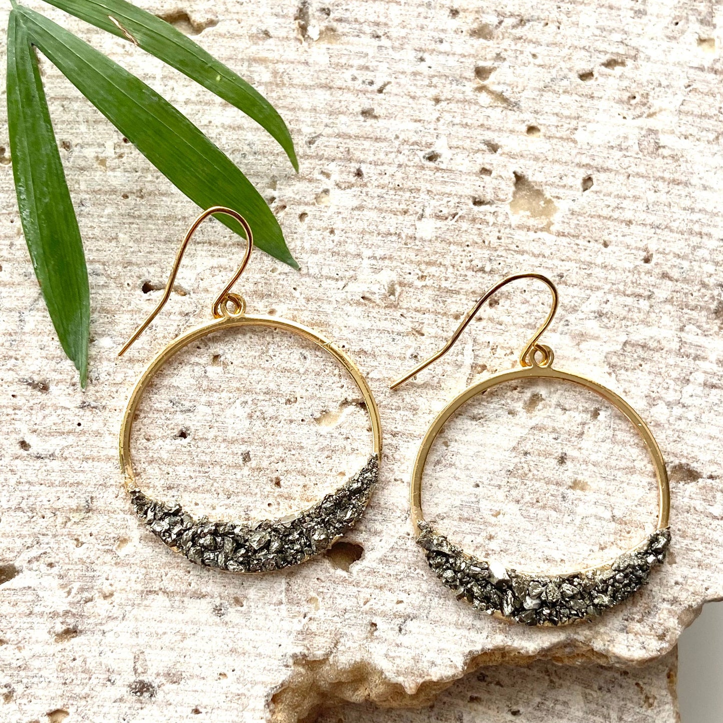 Hand Crushed Pyrite Earrings