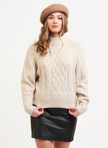 Dex/Black Tape Cable Knit Sweater With Pearls