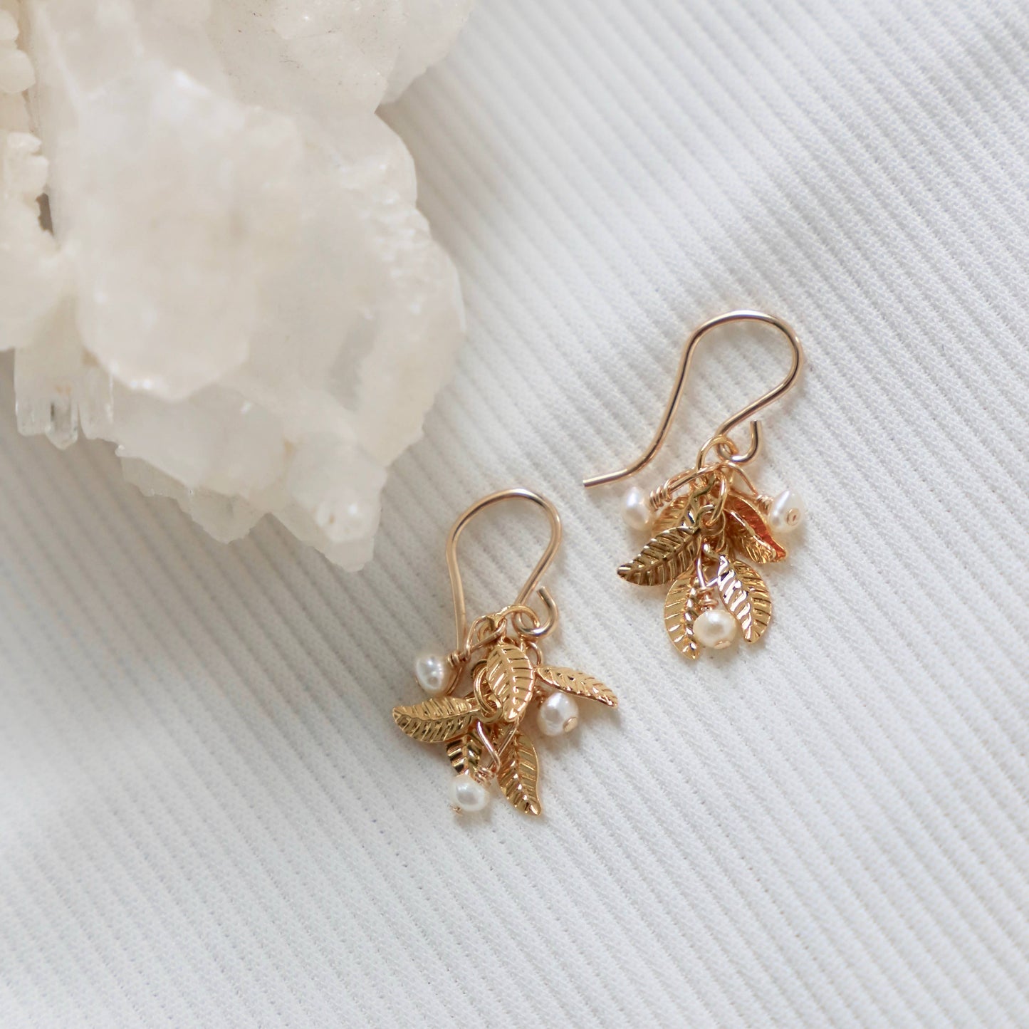 Katie Waltman Jewelry - PEARL AND LEAF CLUSTER EARRINGS