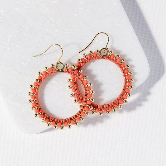 Ink & Alloy Coral Glass Brass Hoop Dangle Earring