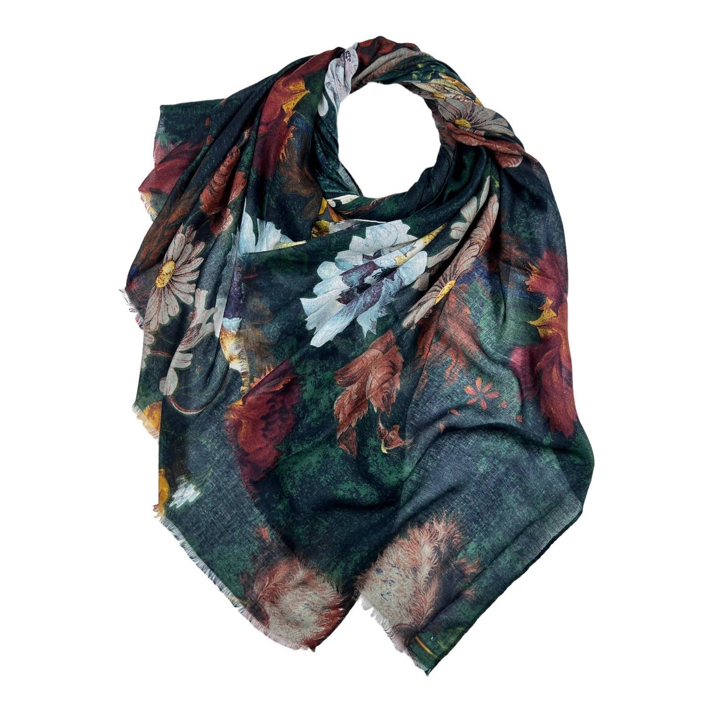 London Scarves - Big roses on lightweight scarf with fringes