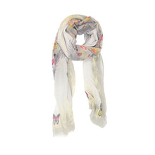 Load image into Gallery viewer, Joy Susan Grey Feathers and Butterflies Scarf
