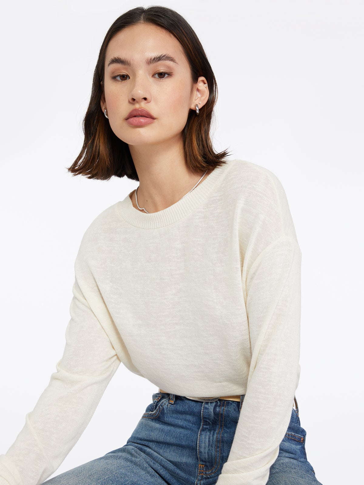 Sanctuary Bubble Hem Volume Top Heather Buttercream
