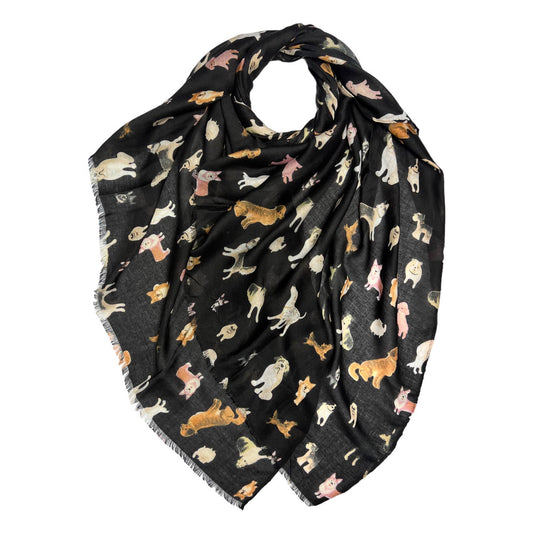 London Scarves - Dog print with mix breeds on medium lightweight print