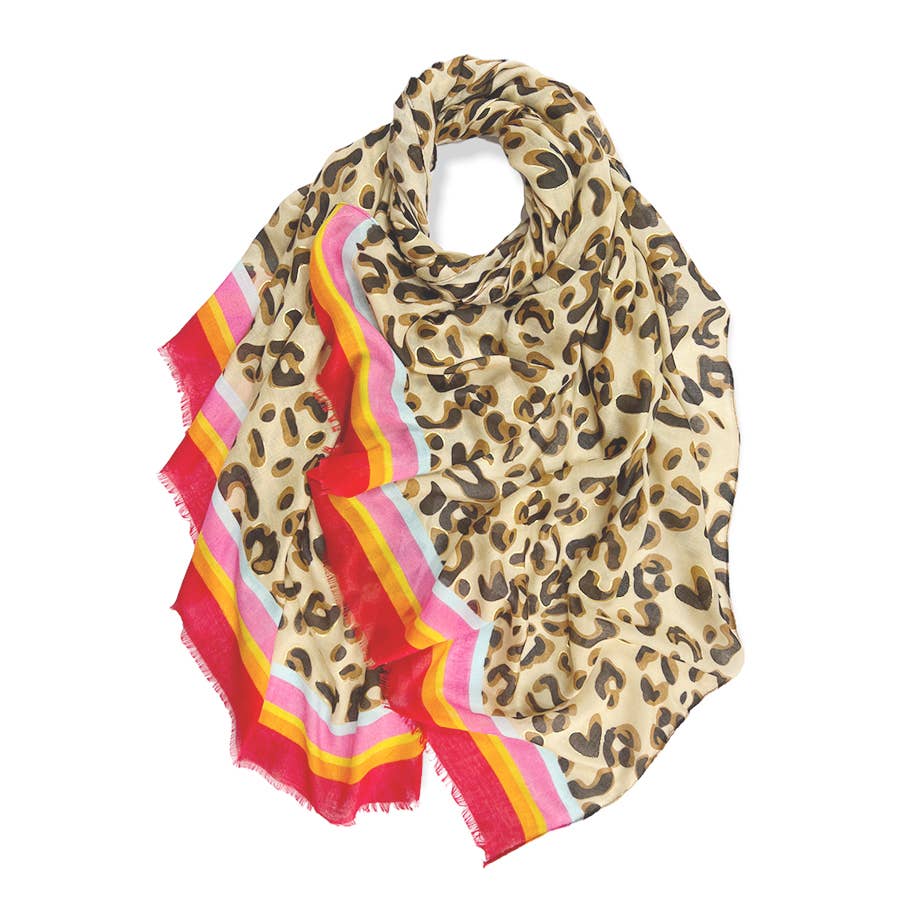London Scarves - Leopard print with colourful border line