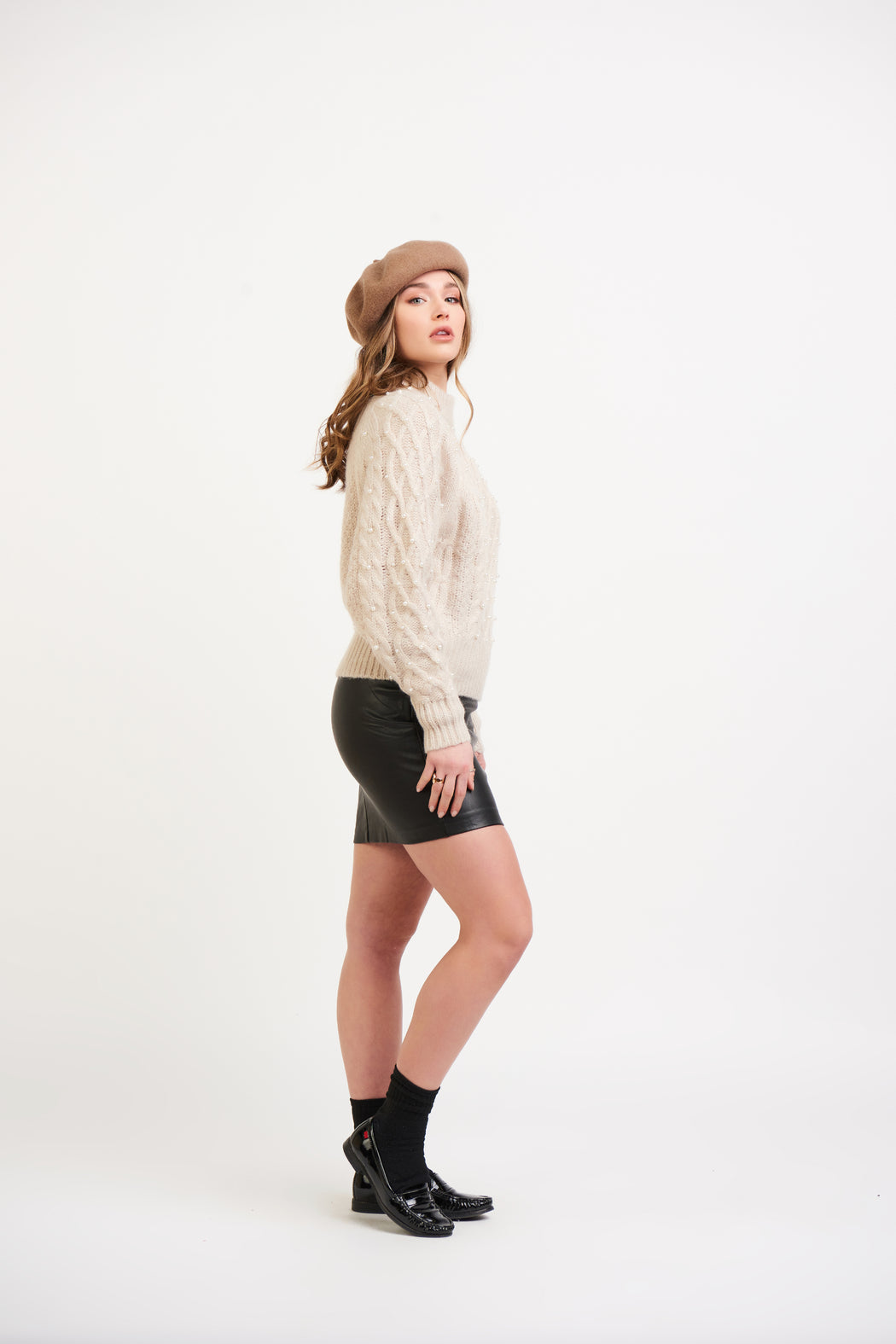 Dex/Black Tape Cable Knit Sweater With Pearls