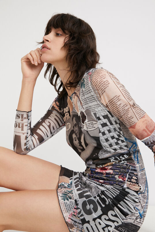 desigual mini dress Desigual Long Sleeve Gathered Side Mini Dress