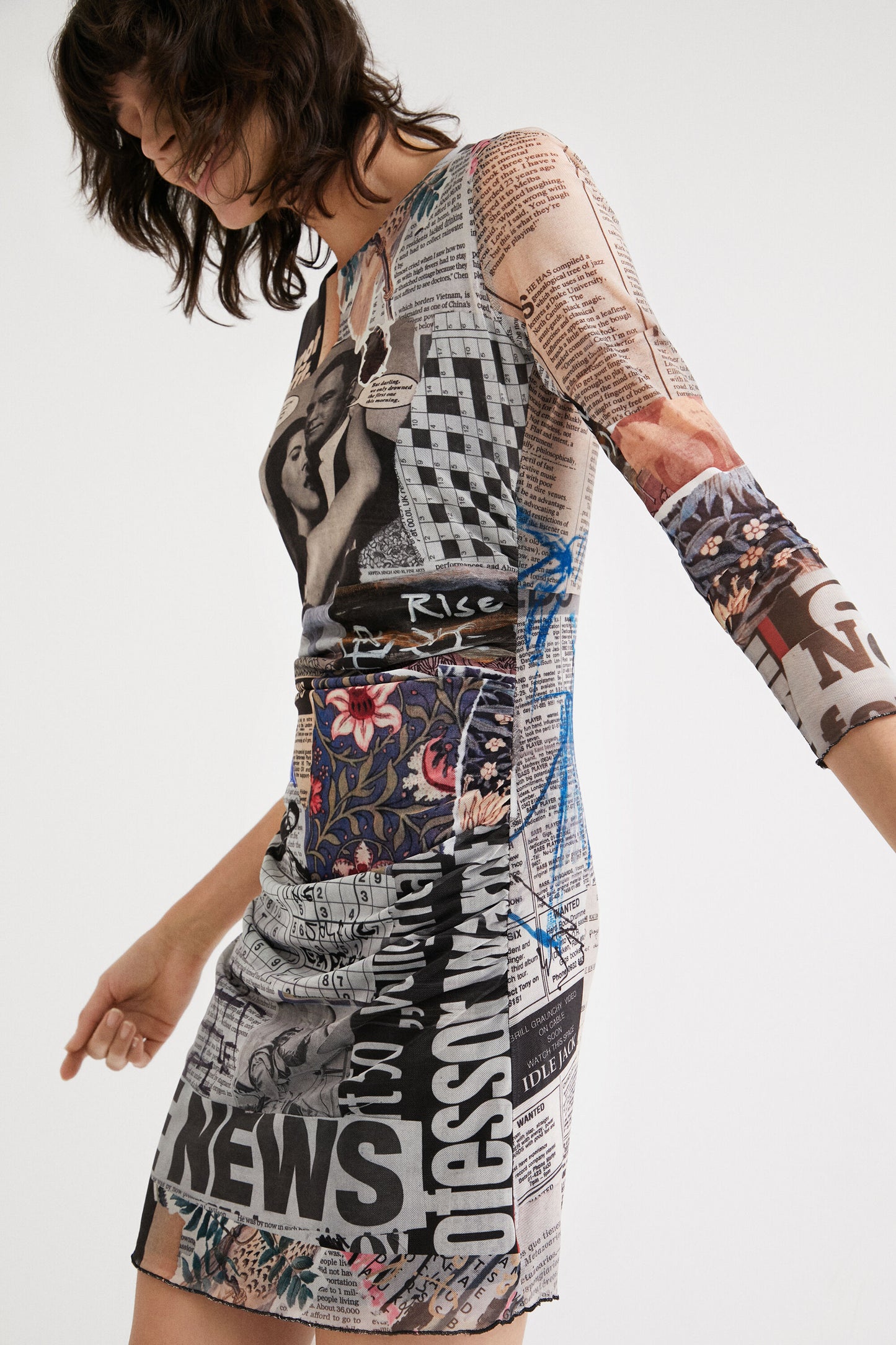 Desigual Long Sleeve Gathered Side Mini Dress