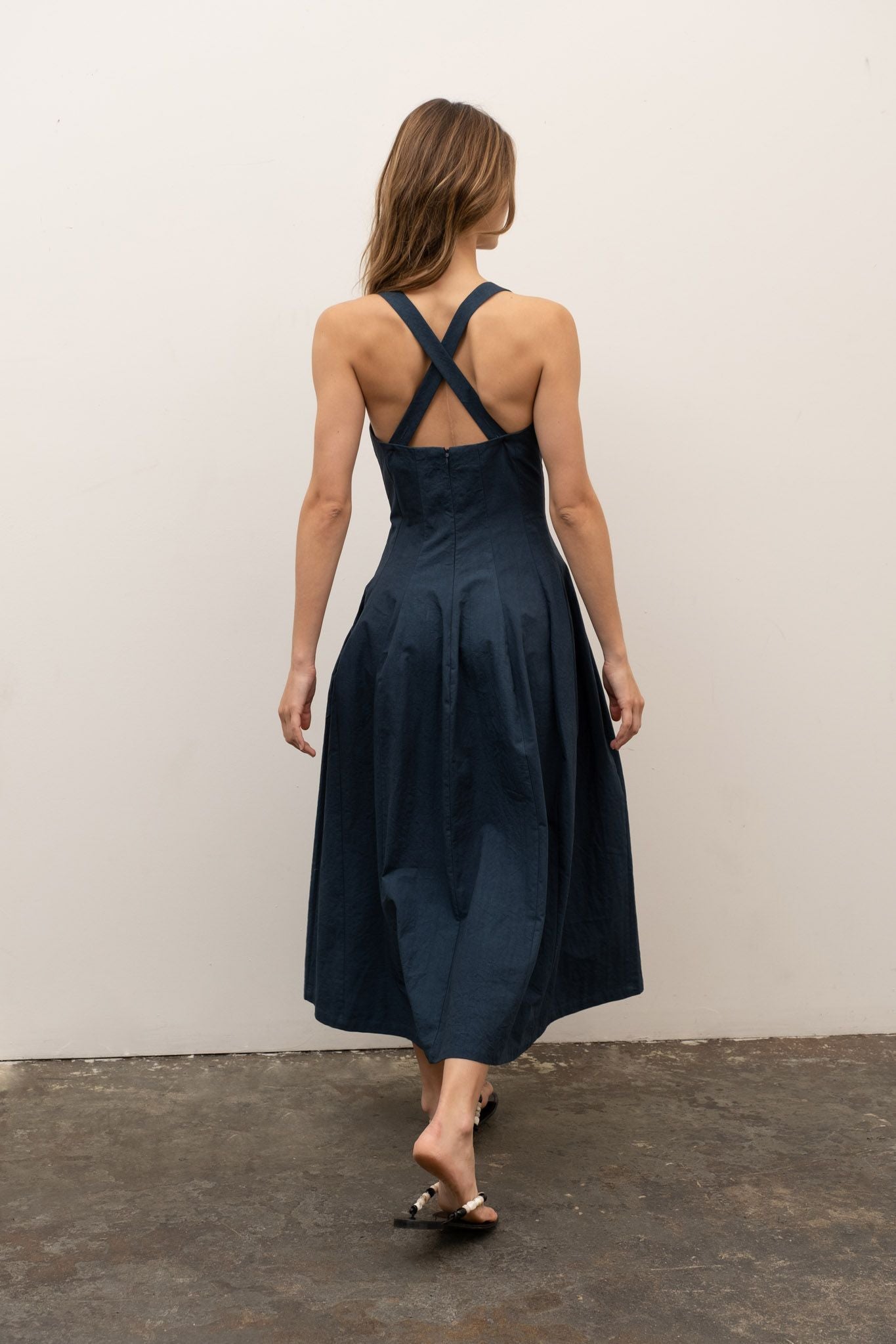 Moon River Criss Cross Smocked Maxi Dress